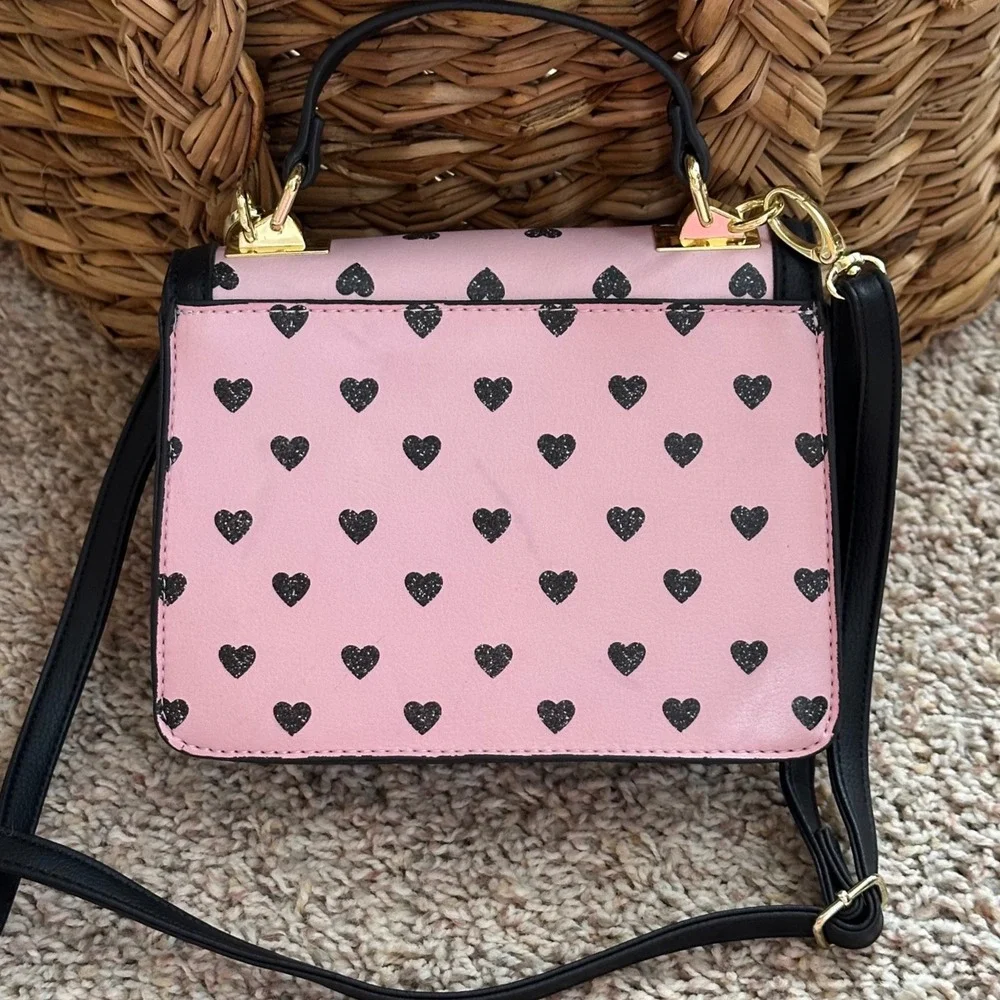 Luv Betsey by Betsey Johnson Crossbody Bag Women Small Pink Black Heart Coquette